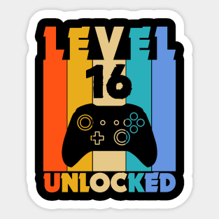 Level 16 Unlocked Funny Video Gamer Birthday Novelty T-Shirt Sticker